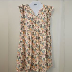 LOFT M Sundress Pink and Gray Ruffled Tiered